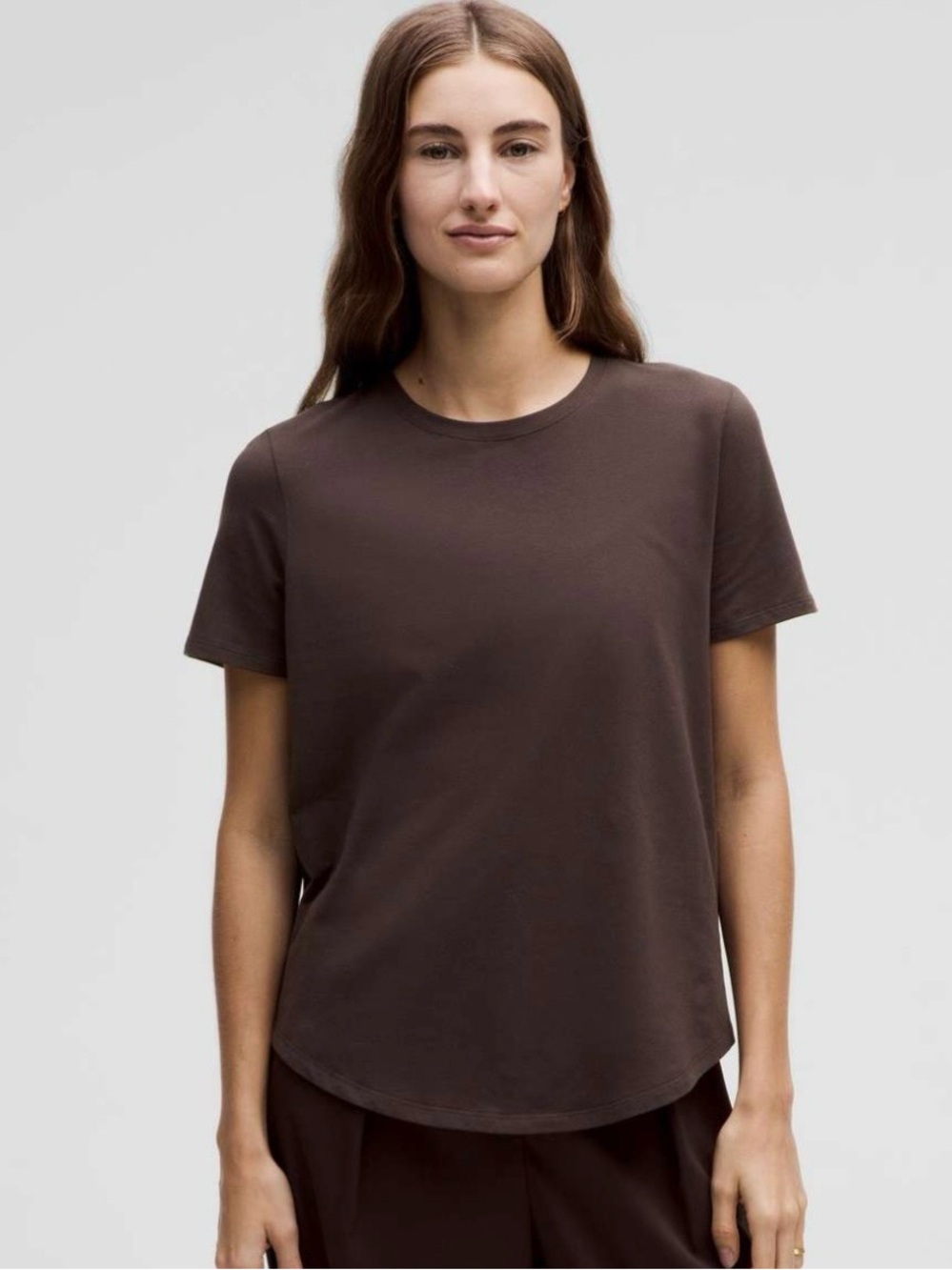 Lululemon Love Curved-Hem Crewneck T-Shirt In Espresso Brown Sz 12 Pima Cotton - Picture 7 of 7